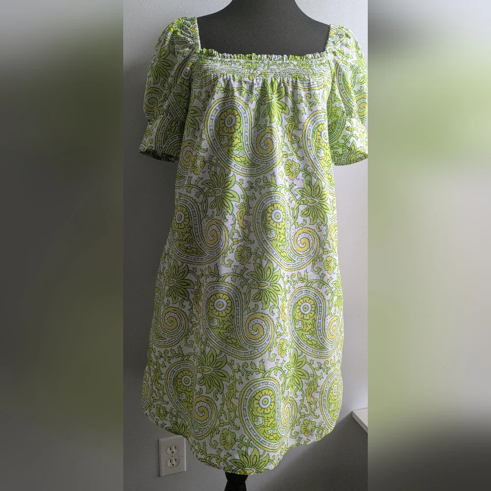 EUC....J. Crew 100% Organic Cotton Blockprint Citrus Paisley Mini Dress Size XS - Picture 4 of 13